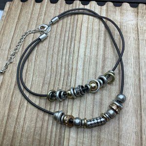 Chico's Silver Disk Cluster Necklace on Multi Black Cords